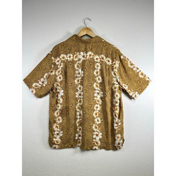 Puritan mens brown white floral Hawaiian size large vacation ￼ - Picture 6 of 8
